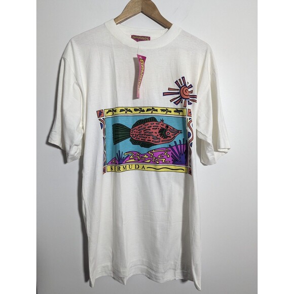 Bananas Of  Bermuda Vintage Fish Graphic T Shirt Single Stitch Medium Unisex NWT - Picture 1 of 8